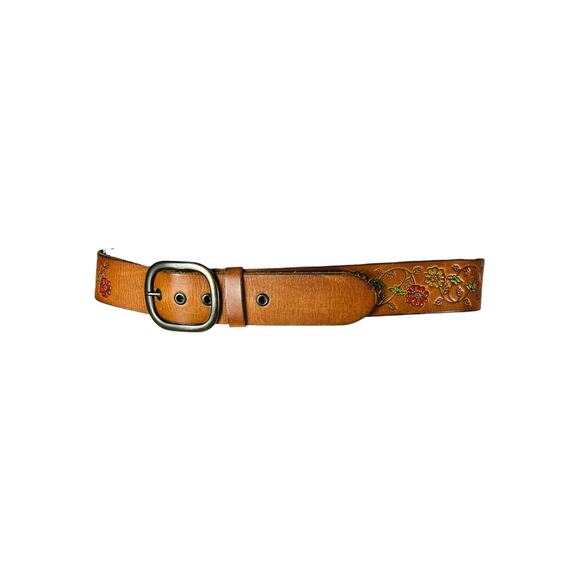 Hollister Tooled Leather Floral Butterfly Belt Brown Y2K Boho L